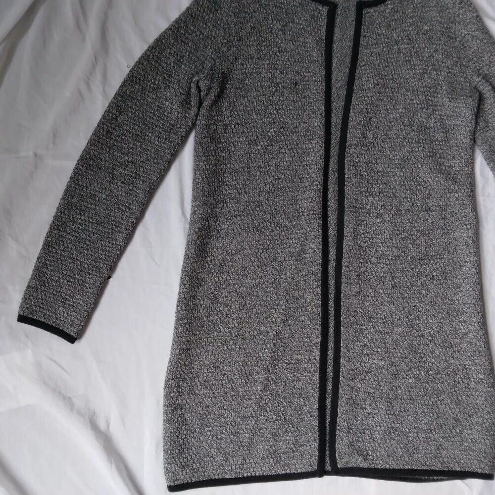 Talbots Cardigan Sweater Textured Open Front Marled Long Sleeve Black Gray XS - Picture 6 of 15
